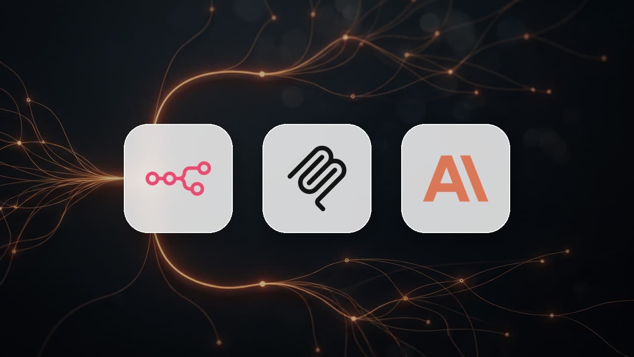 The n8n, Model Context Protocol and Anthropic Claude logos on a dark background where one glowing signal line branches out into many nodes